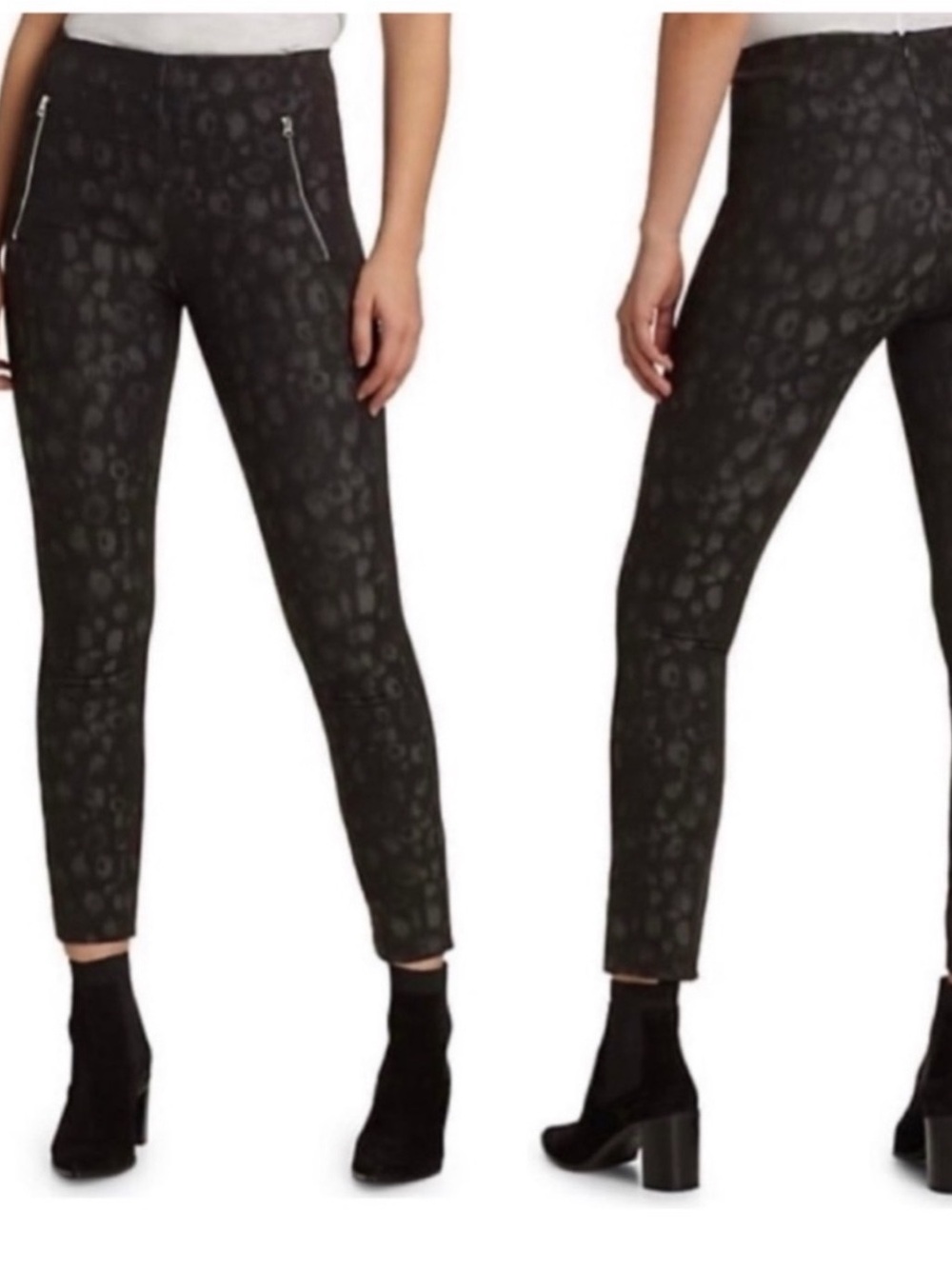 Rag & Bone Black Subtle Leopard Zip-Pocket Cropped Pants